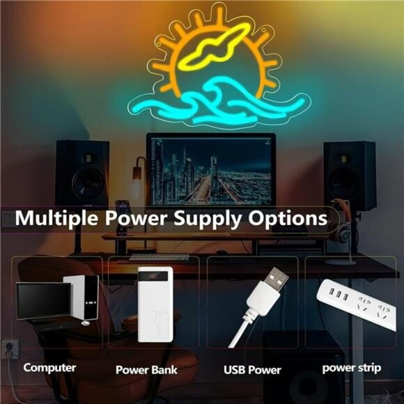 Sunset Neon Sign Seabird Wave LED Wall Light Bedroom Party Bar Wedding Decor - Picture 5 of 7